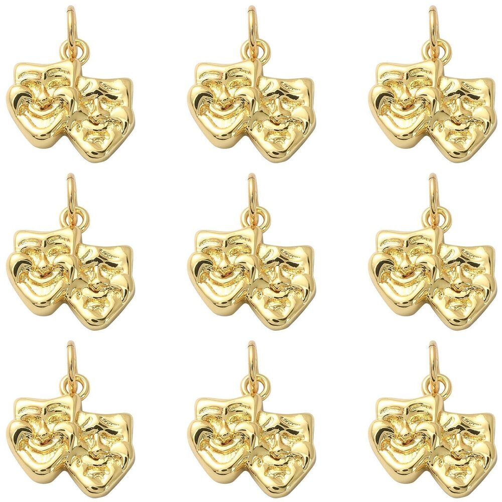 9374 10 Pcs Mask Opera Drama Comedy Tragedy Charms with Jump Ring Plated